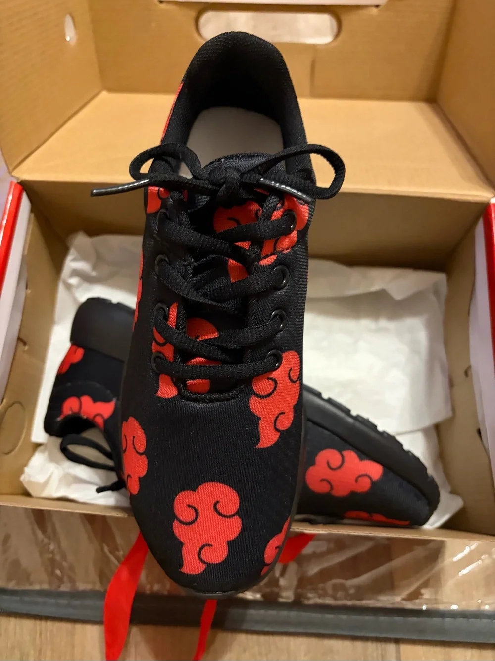 Women’s Black Athletic Sneakers with Red Cloud Pattern